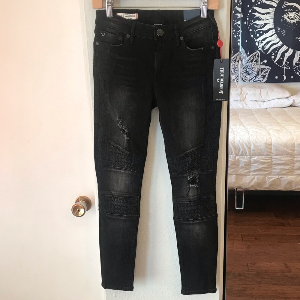 True Religion Black Mid Rise Super Skinny Jean